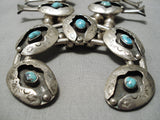 Authentic Vintage Native American Navajo Turquoise Sterling Silver Squash Blossom Necklace-Nativo Arts