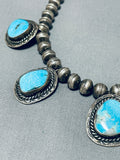 Authentic Vintage Native American Navajo Old Kingman Turquoise Sterling Silver Necklace-Nativo Arts
