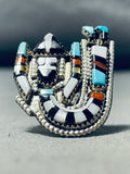 Very Detailed Piano Key Vintage Native American Zuni Turquoise Sterling Silver Inlay Ring-Nativo Arts