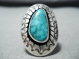 Nez Vintage Native American Navajo Old Kingman Turquoise Sterling Silver Ring-Nativo Arts