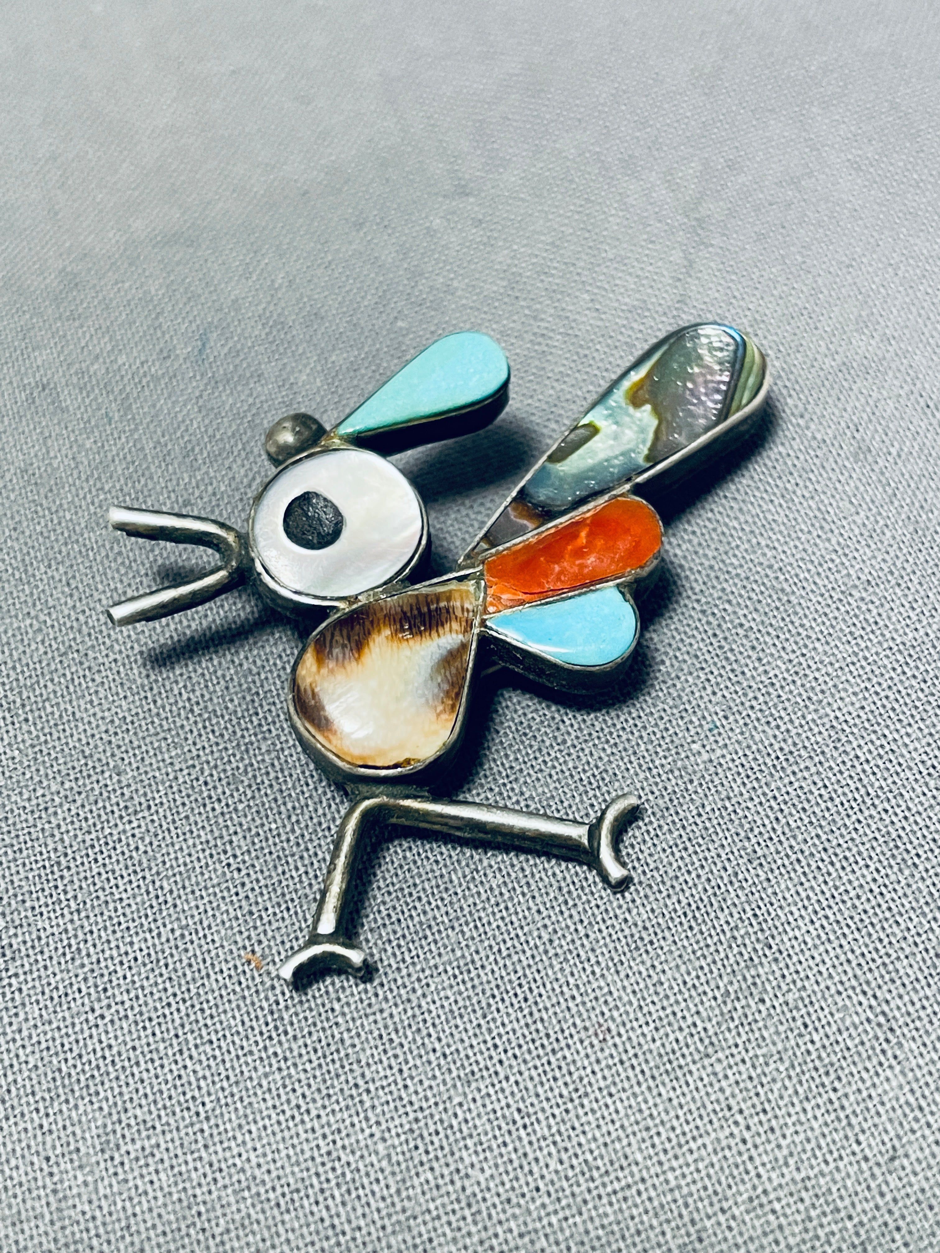 Sterling silver Zuni road runner shops pin vintage