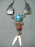 Dramatic Vintage Native American Navajo Sleeping Beauty Turquoise Sterling Silver Necklace Old-Nativo Arts
