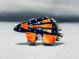 One Of The Most Intricate Native American Navajo Turquoise Inlay Sterling Silver Bear Ring-Nativo Arts