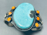 Colossal Native American Navajo Signed 8 Turquoise Orange Spiny Sterling Silver Bracelet-Nativo Arts