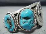 Phenomenal Vintage Native American Navajo Kingman Turquoise Sterling Silver Horses Bracelet-Nativo Arts