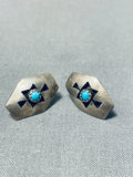 Superb Vintage Native American Navajo Sleeping Beauty Turquoise Sterling Silver Earrings-Nativo Arts