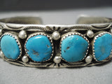 Exceptional Vintage Native American Navajo Blue Gem Turquoise Sterling Silver Bracelet Old-Nativo Arts