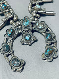 Rare Bisbee Turquoise Vintage Native American Navajo Sterling Silver Squash Blossom Necklace-Nativo Arts