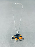 Fantastic Native American Navajo Spiny Oyster Sterling Silver Bear Necklace Signed-Nativo Arts