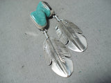 Marvelous Native American Navajo Royston Turquoise Sterling Silver Feather Earrings-Nativo Arts