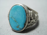 Special Vintage Native American Navajo Blue Gem Turquoise Sterling Silver Ring-Nativo Arts