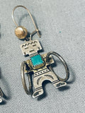 Unique Vintage Native American Navajo Turquoise Sterling Silver Kachina Earrings-Nativo Arts