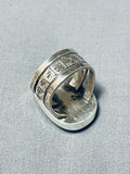 Gigantic Native American Navajo Signed Kingman Turquoise Sterling Silver Ring-Nativo Arts