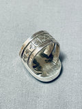 Gigantic Native American Navajo Signed Kingman Turquoise Sterling Silver Ring-Nativo Arts