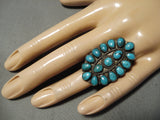 One Of The Biggest Best Vintage Native American Navajo Turquoise Sterling Silver Cluster Ring-Nativo Arts