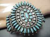 Outstanding Nez Vintage Native American Navajo Turquoise Cluster Sterling Silver Bracelet Old-Nativo Arts