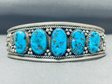 Amazing Vintage Native American Navajo 5 Morenci Turquoise Sterling Silver Bracelet-Nativo Arts