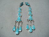Marvelous Native American Zuni Blue Gem Turquoise Inlay Sterling Silver Earrings-Nativo Arts