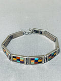 Double Technique Vintage Native American Navajo Turquoise Sterling Silver Link Bracelet-Nativo Arts
