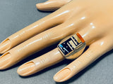 Pueblo Heavy Native American Navajo Turquoise Sterling Silver Ring-Nativo Arts