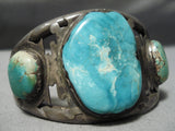 Huge Vintage Native American Navajo Carico Lake Turquoise Sterling Silver Bracelet Old-Nativo Arts