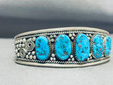 Amazing Vintage Native American Navajo 5 Morenci Turquoise Sterling Silver Bracelet-Nativo Arts