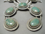 Huge Green Turquoise Native American Sterling Silver Squash Blossom Necklace Set-Nativo Arts