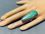 Beautiful Vintage Native American Zuni Huge Green Turquoise Sterling Silver Ring-Nativo Arts