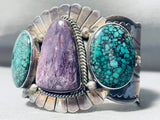 One Of Craziest Ever Vintage Native American Navajo Charoite Turquoise Sterling Silver Bracelet-Nativo Arts