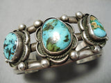 So Heavy!! Thick!! Vintage Native American Navajo Carico Lake Turquoise Sterling Silver Bracelet-Nativo Arts