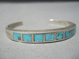 Intricate!! Vintage Zuni Native American Navajo Turquoise Inlay Sterling Silver Bracelet Old-Nativo Arts