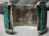 Incredible Vintage Native American Navajo Carved Turquoise Sterling Silver Bracelet Cuff Old-Nativo Arts