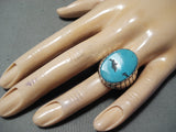 Gigantic Navajo Native American Old Kingman Turquoise Sterling Silver Ring-Nativo Arts