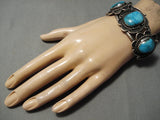 Superlative Vintage Native American Navajo Blue Diamond Turquoise Sterling Silver Bracelet Old-Nativo Arts