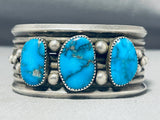 One Of The Best Vintage Native American Navajo Blue Diamond Turquoise Sterling Silver Bracelet-Nativo Arts