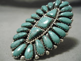 Colossal Vintage Native American Navajo Green Turquoise Sterling Silver Cluster Ring Old-Nativo Arts