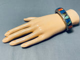 Signed And Intricate Vintage Native American Navajo Turquoise Lapis Sterling Silver Bracelet-Nativo Arts