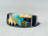 Astounding Vintage Native American Navajo Inlay Turquoise Sterling Silver Ring-Nativo Arts