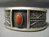 Thick And Heavy! Navajo Coral Sterling Silver Native American Bracelet-Nativo Arts