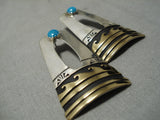 Authentic Vintage Native American Navajo Thomas Singer Turquoise Sterling Silver Earrings-Nativo Arts