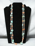 Native American Incredible Santo Domingo Green Turquoise Coral Sterling Silver Heishi Necklace-Nativo Arts