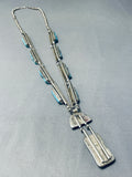 Native American One Of The Best Ever Vintage Navajuo Squared Turquoise Sterling Silver Necklace-Nativo Arts