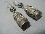 Intricate!! Hand Wrought Sterling Silver Drum Turquoise Native American Navajo Earrings-Nativo Arts