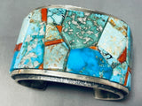 One Of The Craziest Native American Navajo Turquoise Coral Sterling Silver Bracelet-Nativo Arts