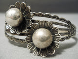 Early 1900's Flower Opal Vintage Native American Navajo Sterling Silver Bracelet Old-Nativo Arts