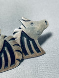 Fabulous Vintage Native American Navajo Signed Handcarved Silver Horses Earrings-Nativo Arts