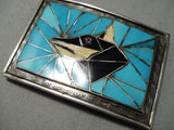 Museum Vintage Native American Navajo Turquoise Inlay Bod Sterling Silver Buckle Old-Nativo Arts