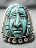 Native American Importasnt Hand Carved Turquoise Coral Sterling Silver Ring-Nativo Arts