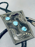 Outstanding Heavy Vintage Native American Navajo Morenci Turquoise Sterling Silver Bolo-Nativo Arts