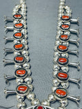 Unforgettable Native American Navajo Coral Sterling Silver Squash Blossom Necklace-Nativo Arts
